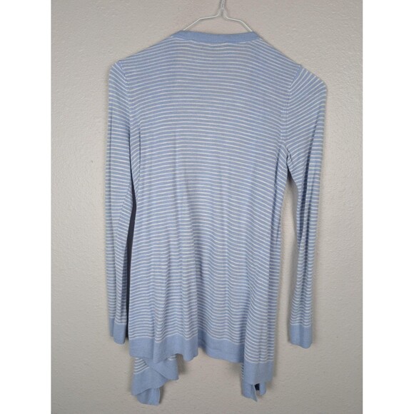 LOFT Sweater Cardigan Womens XS Light Blue White Striped Open Front Knit Drape - Picture 3 of 8